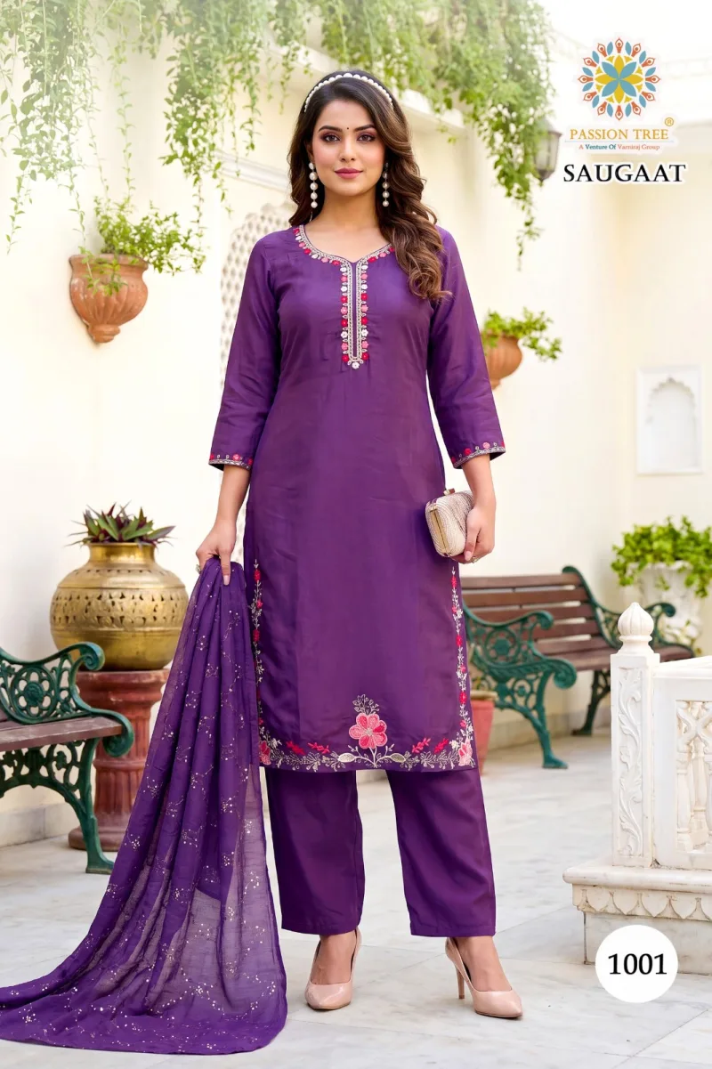 Saugaat Vol 1 By Passion Tree Mal Chanderi Kurti With Bottom Dupatta 
